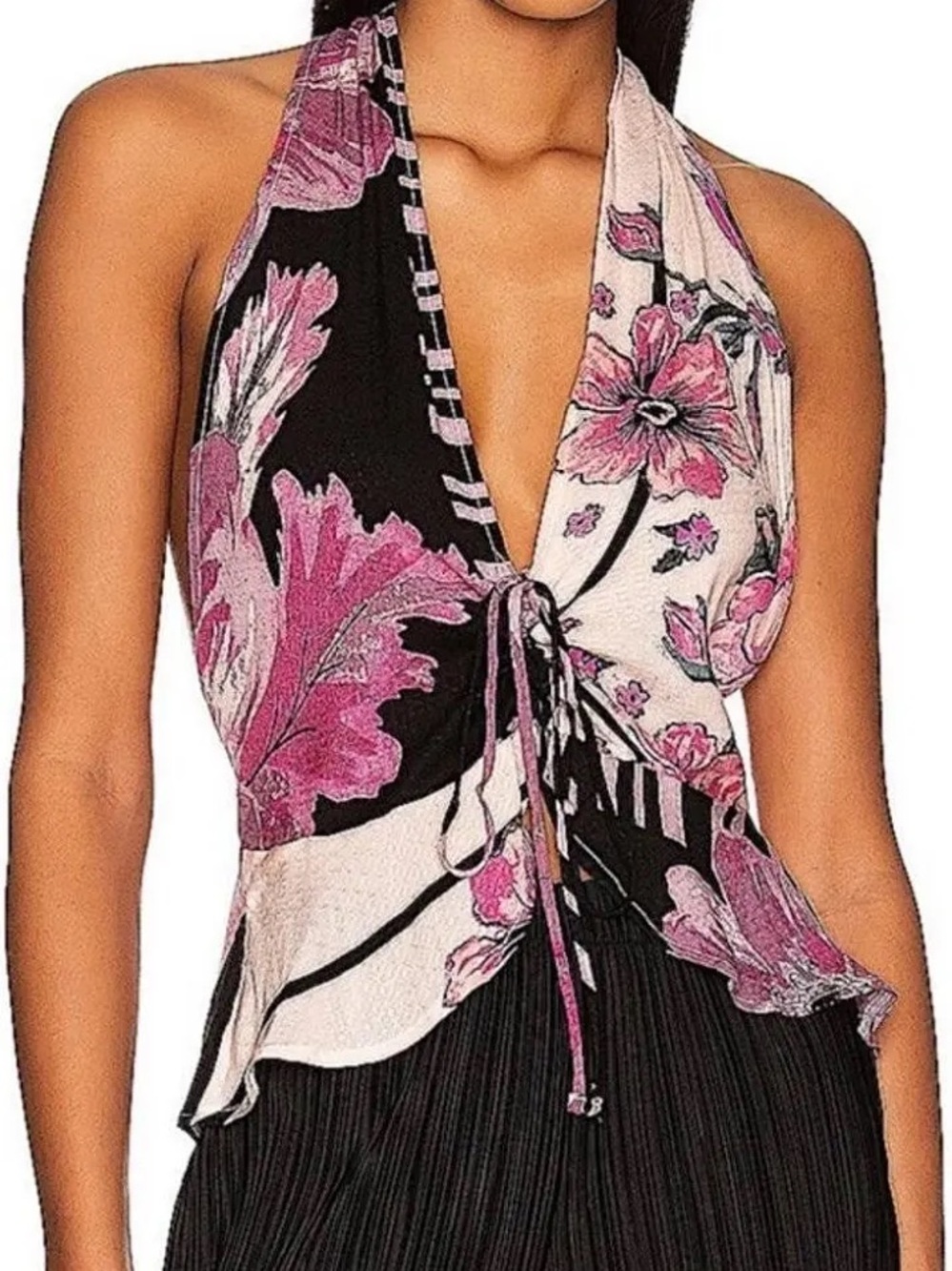 Free People Hot Tropics Tank Dark Combo Black Purple Pink Floral Top